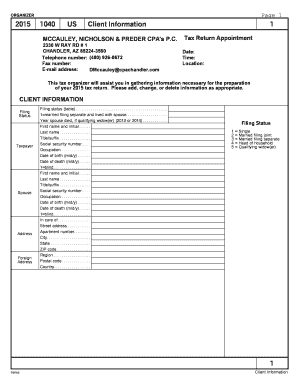 2015 US Tax Return Organizer