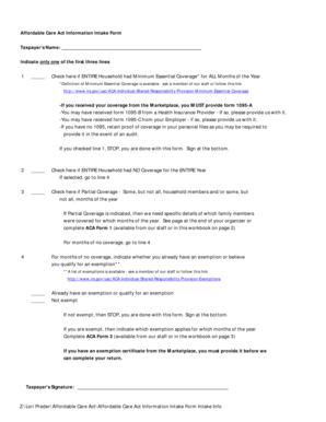 Affordable Care Act Information Intake Form
