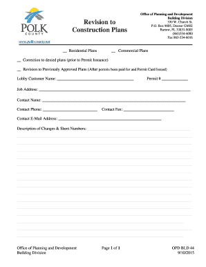 Polk County Construction Plans Revision Form