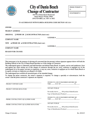 Change of Contractor Form