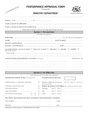 Confidential Performance Appraisal Form