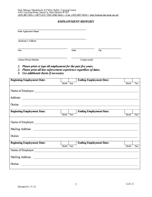 New Mexico Law Enforcement Employment History Form