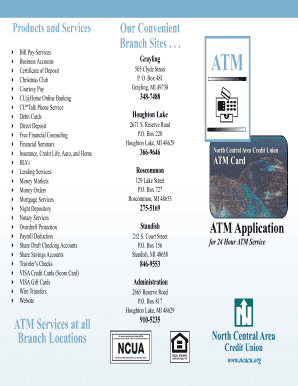 North Central Area Credit Union ATM Card Application