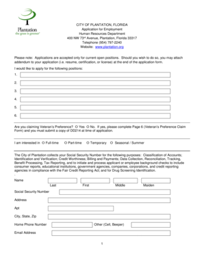City of Plantation Employment Application