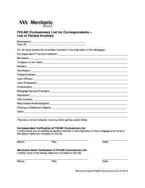 FHLMC Exclusionary List for Correspondents