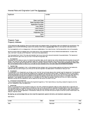 Mortgage Interest Rate and Origination Lock Fee Agreement
