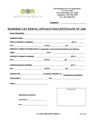 Florida Business Tax Rental Application