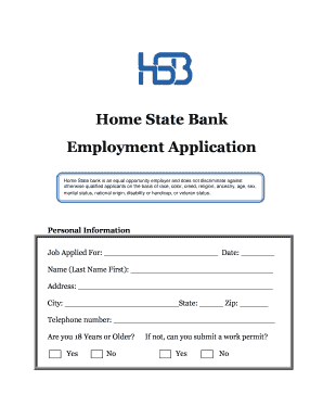 Home State Bank Employment Application