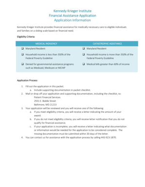 Kennedy Krieger Institute Financial Assistance Application