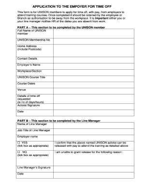 UNISON Time Off Application Form