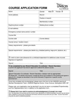 UNISON Course Application Form