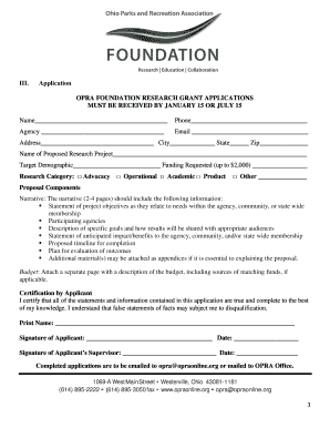 Ohio Parks and Recreation Research Grant Application