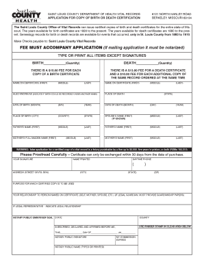 Missouri Birth or Death Certificate Application