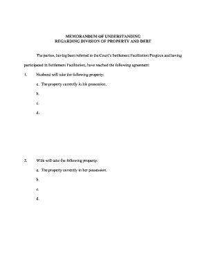 Memorandum of Understanding for Property and Debt Division