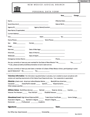 New Mexico Judicial Branch Personal Data Form