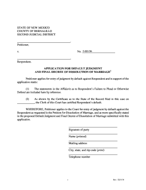 Application for Default Judgment and Final Decree of Dissolution of Marriage