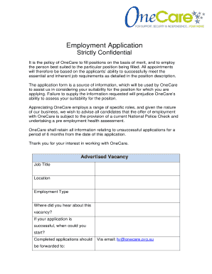 OneCare Employment Application Form