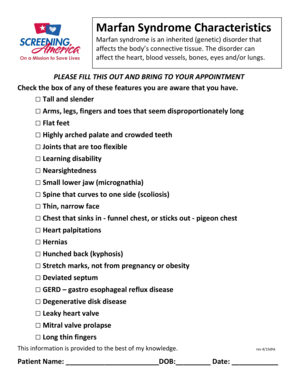 Marfan Syndrome Characteristics Form