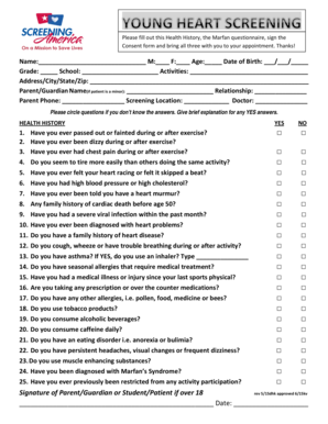 Marfan Syndrome Health History Form