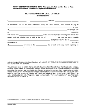 Promissory Note Secured by Deed of Trust