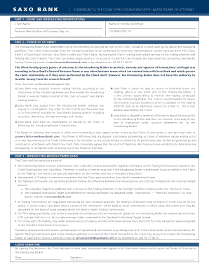 Saxo Bank Client Application Form with Limited Power of Attorney