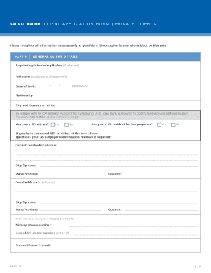 Saxo Bank Client Application Form