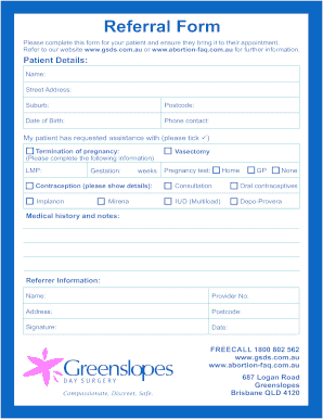 Referral Form for Pregnancy Termination