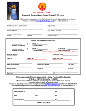 Aloha Festivals Ribbon and Power Band Order Form