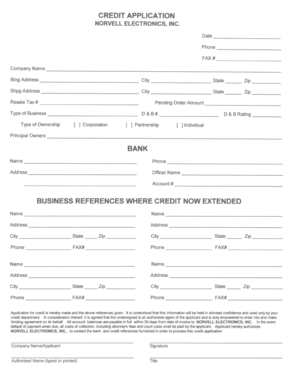 Credit Application for Norvell Electronics