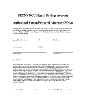 SECNY FCU Health Savings Account Power of Attorney Form