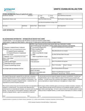 Genetic Counseling Billing Form
