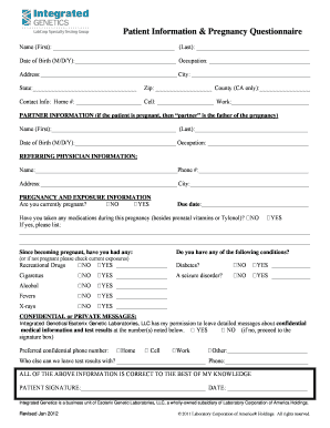 Patient Pregnancy Questionnaire