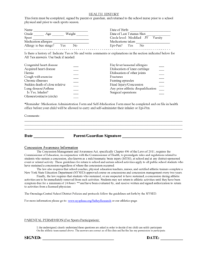 New York School Health History Form