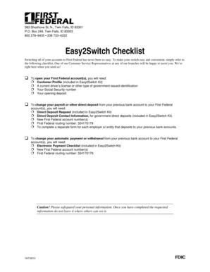 First Federal Easy2Switch Checklist
