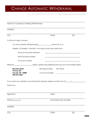 Automatic Withdrawal Change Form