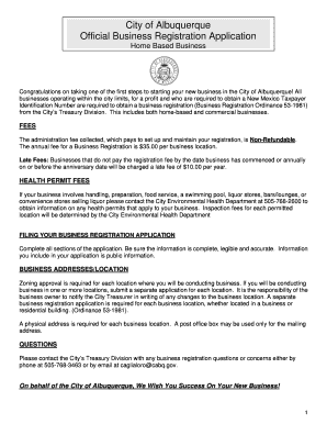 City of Albuquerque Business Registration Application