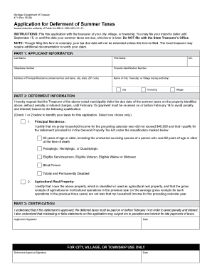 Michigan Summer Tax Deferment Application
