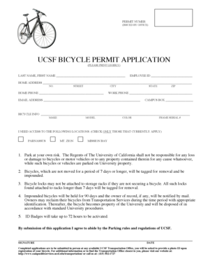 UCSF Bicycle Permit Application