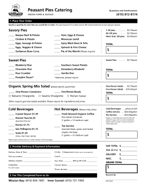 Peasant Pies Catering Order Form