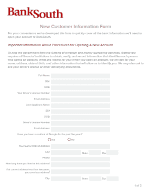 BankSouth New Customer Information Form