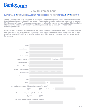 BankSouth New Customer Form