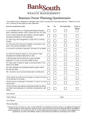Business Owner Planning Questionnaire