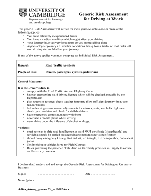 Generic Risk Assessment for Driving at Work