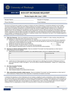 2016–2017 Budget Increase Request