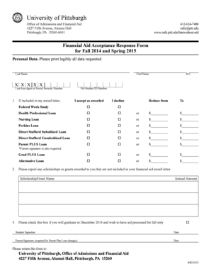 Financial Aid Acceptance Response Form