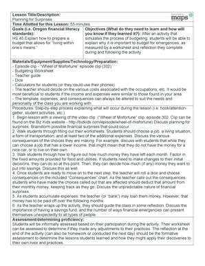 Planning for Surprises Budgeting Worksheet