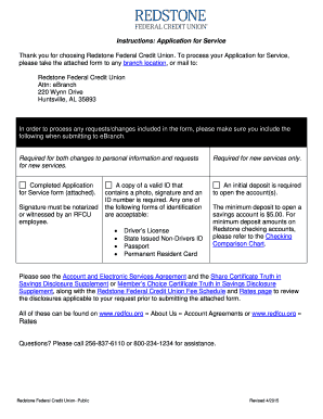Redstone Federal Credit Union Application for Service