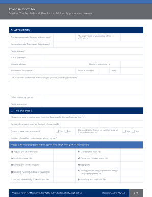 Marine Trades Public Products Liability Proposal Form
