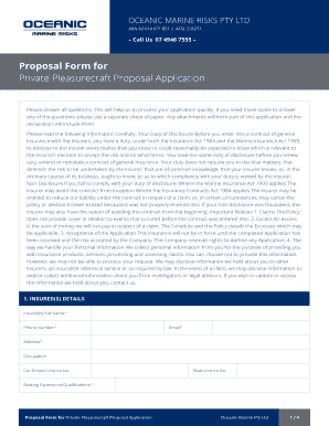 Private Pleasurecraft Insurance Proposal Form