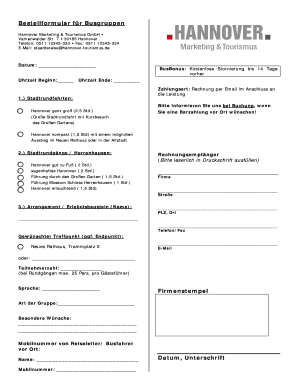 Bestellformular für Busgruppen